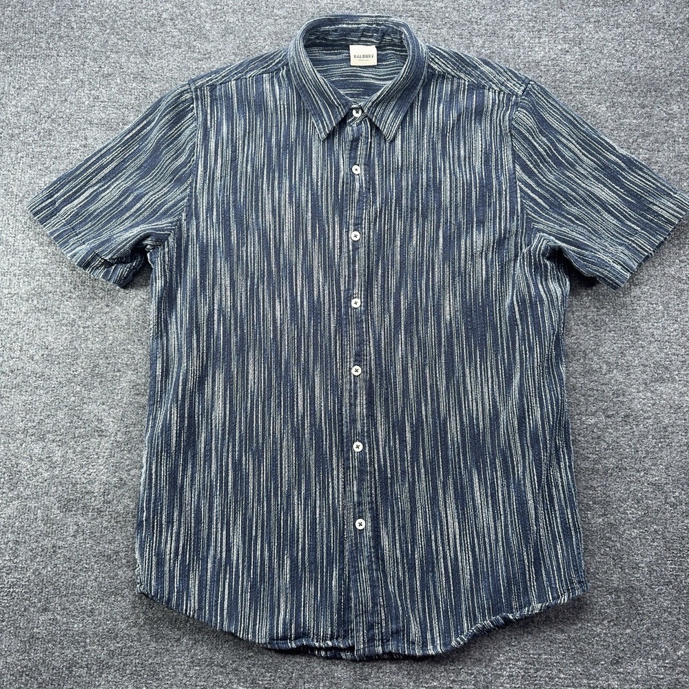 Baldwin Kansas City Shirt Mens Large Blue Short Sleeve Button Up EUC Fits Like M